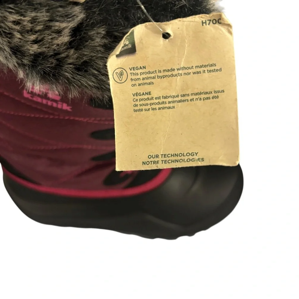 Kamik Girl’s Fur-Lined Vegan Winter Snow Outdoor Boots - Black and Pink Size 4 - Picture 8 of 9